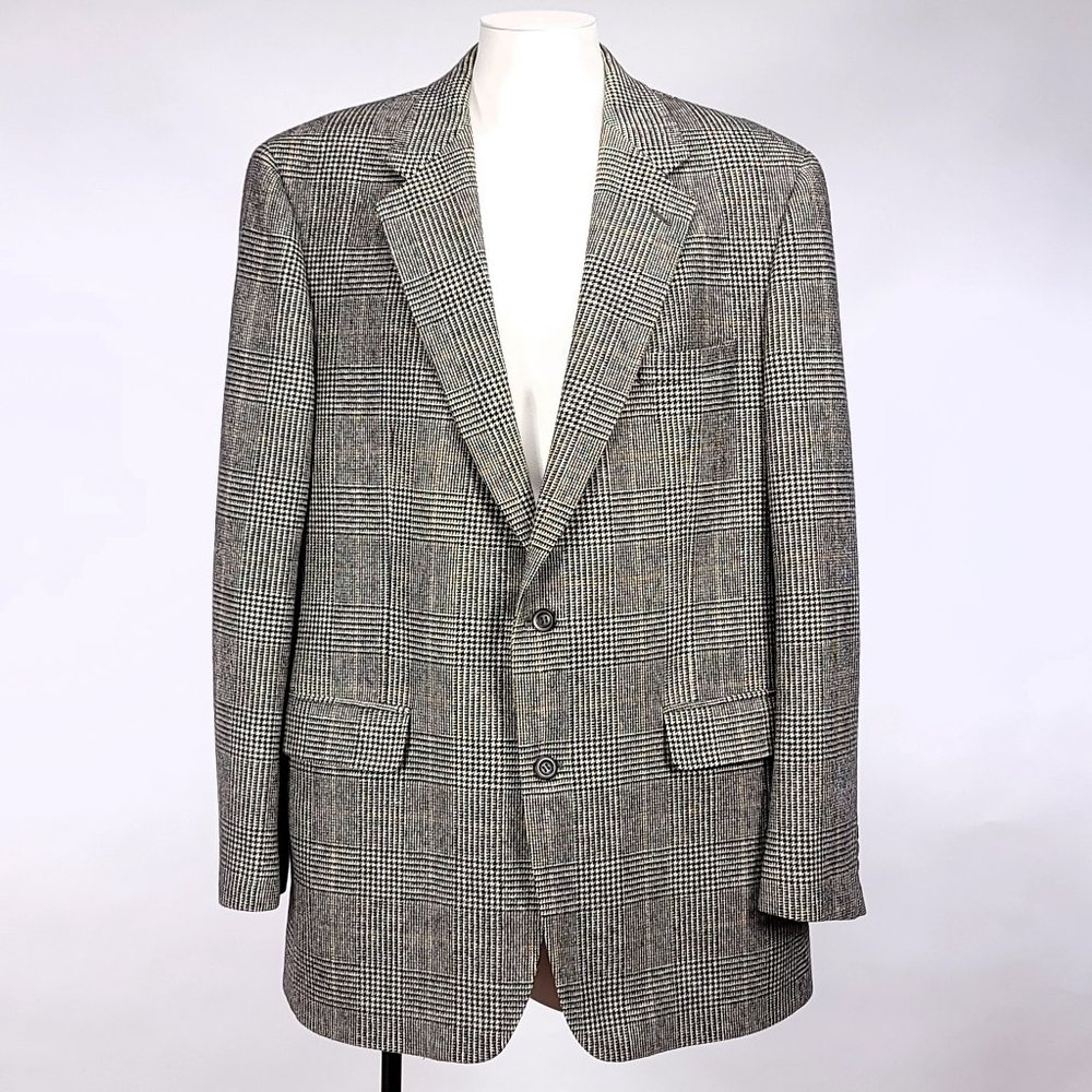 Grant Thomas Lord & Taylor 100% Camel Hair Glen Plaid Blazer Grey 46 Long USA